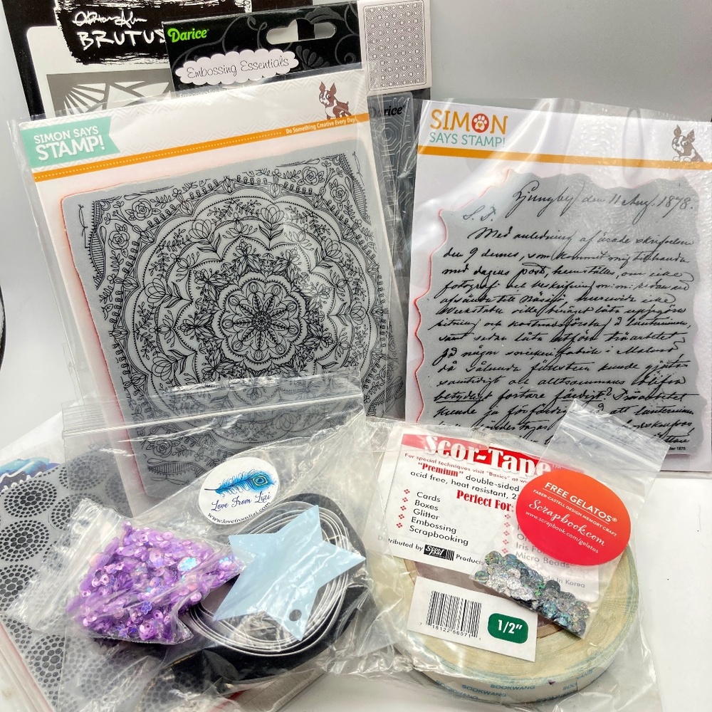 Papercrafting Bundle — Stamps, Embossing Folder, Double-sided Tape, and More